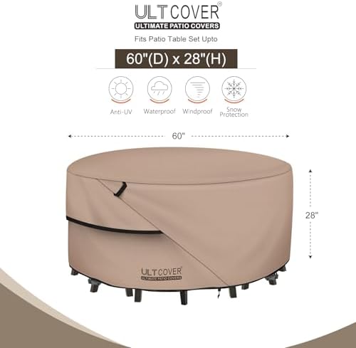 ULTCOVER Waterproof Round Patio Table Cover 60 inch - Image 2