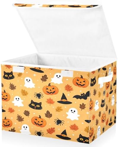 Bolaz Storage Bins with Lids and Handles, Halloween Seamless Pattern Design by Unknown