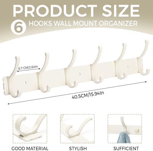 Dntorx Coat Rack Wall Mount, 2 Pack White Coat Hooks Hanger Wall - Image 2