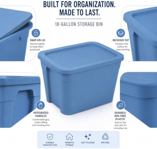 18 Gal Storage Bin with Snap-On Lid, Stackable Plastic Tote - Image 7