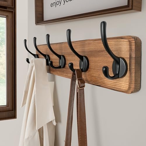 SKOLOO Rustic Coat Rack Wall Mount, 5 Hooks, 17 Inch, Solid Wood - Image 2