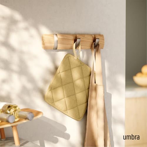 Umbra Flip Coat Rack, Wall Mount Retractable Hooks, Natural/Nickel - Image 2