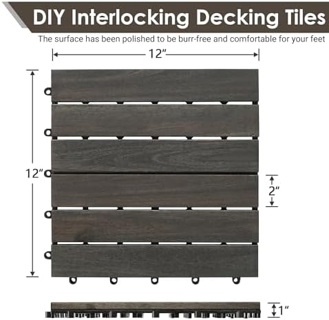 PrimeZone 108 PCS Solid Acacia Wood Interlocking Patio Deck Tiles Outdoor - Image 2