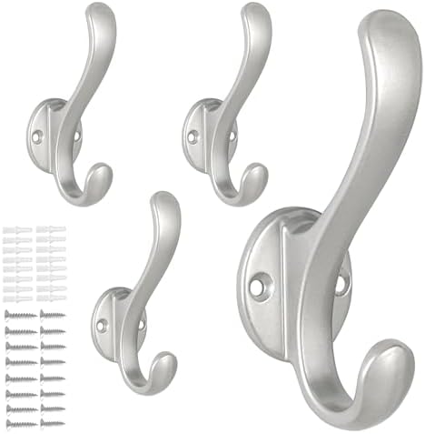4 Pack Coat Hooks Wall Mount Heavy Duty Utility Retro Double Hooks by PEOIAOY