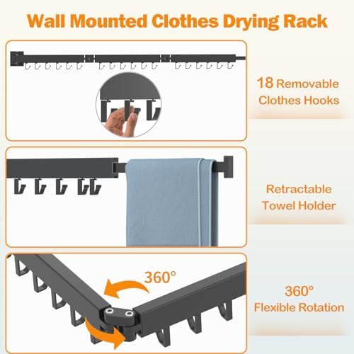 Kelisiting Wall Mount Clothes Drying Rack, 2-Fold Foldable & Sturdy Laundry - Image 3