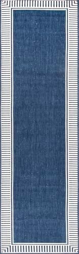 nuLOOM Asha Navy Bordered Power Loomed Indoor/Outdoor Runner Rug - Image 3