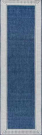 nuLOOM Asha Navy Bordered Power Loomed Indoor/Outdoor Runner Rug - Image 3