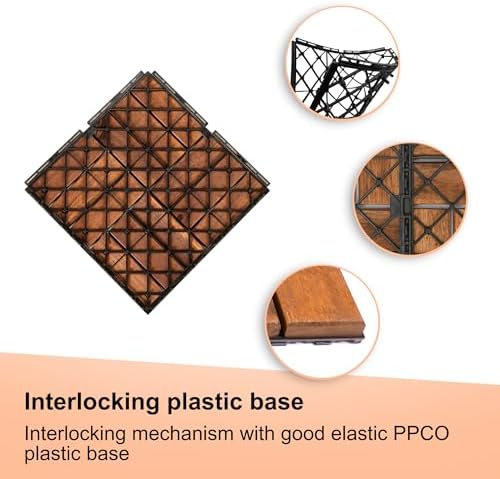30 PCS Interlocking Deck Tiles, Solid Wood Patio Flooring Outdoor Waterproof - Image 2