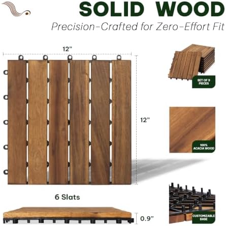 Acacia Interlocking Deck Tiles, 6 Slats, Honey Oak - Image 2