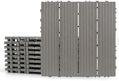 Plastic Interlocking Deck Tiles 9 Pack, 12in Waterproof Patio Flooring by FHWTY