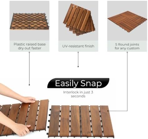 Solid Acacia Deck Tiles, 2.25X Cover, Fast Install, Patio Floor - Image 3