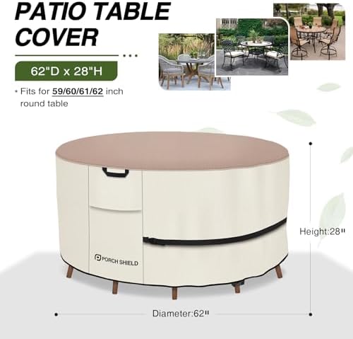 Porch Shield Waterproof Round Patio Table Cover 62 inch, Light Tan & Khaki - Image 2