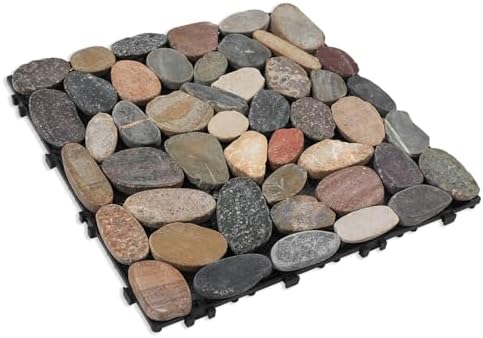 Pebble Tile, Natural Stone Paver Tile, Mountain Grey 4 Sheets by Soulscrafts