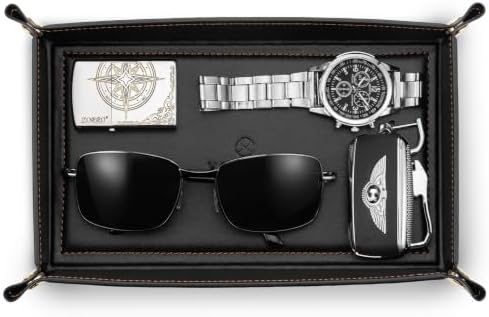 VLANDO Valet Tray for Men, Foldable PU Leather Catchall Tray by VLANDO