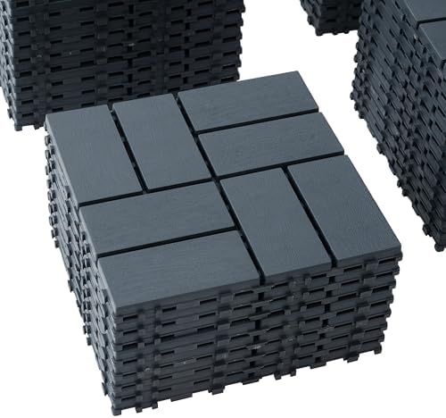 Plastic Interlocking Deck Tiles, 12x12 Inches Waterproof Outdoor Patio Flooring by VireoNest