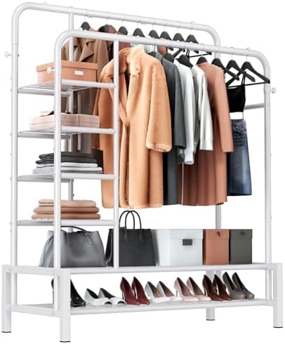 Clothes Rack with Shelves, Double Rods Clothing Rack by ZHKINGGS