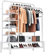 Clothes Rack with Shelves, Double Rods Clothing Rack by ZHKINGGS