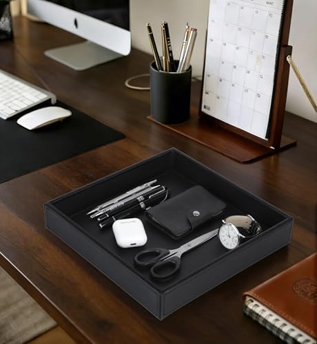 HofferRuffer Faux Leather Vanity Tray, Elegant Desktop Storage Organizer - Image 6