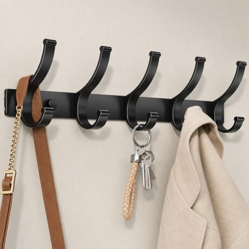 Optish Black Coat Rack Wall Mount, Heavy Duty Coat Rack Hooks by Optish
