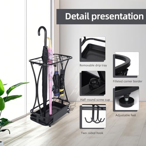 15 Slot Umbrella Stand with 8 Hooks – Heavy Duty Metal Indoor Umbrella Rack - Image 2