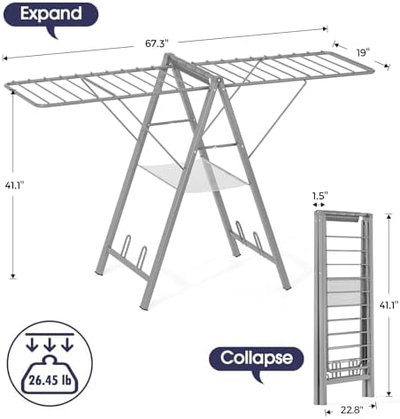 APEXCHASER Clothes Drying Rack, 67.7" L Height Adjustable - Image 2