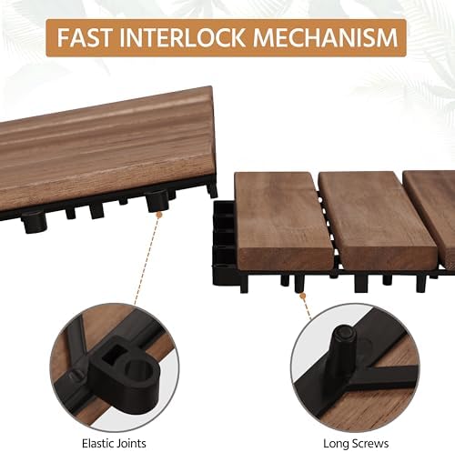 Yaheetech 108PCS Deck Tiles Acacia Wood Interlocking Outdoor Flooring - Image 5
