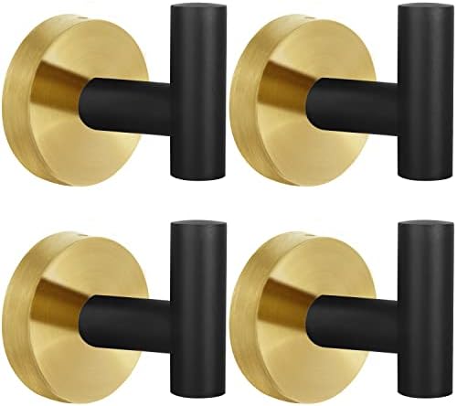 4 Pack Robe Towel Hooks Coat Black Gold Wall Hook Stainless Steel Heavy Duty by Homagic