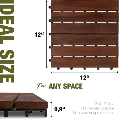 Acacia Wood Interlocking Deck Tiles, Patio & Backyard Tile, 12 in - Image 5