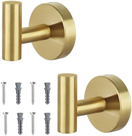 Towel Hooks for Bathroom 2 Packs Screw- in Gold Wall Mount Towel Holder Towel by Homagic