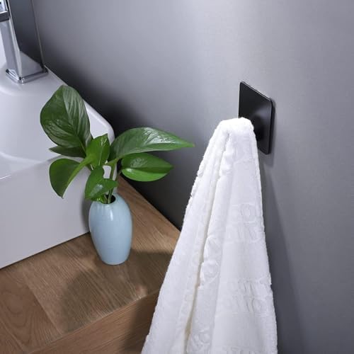 DELITON Black Towel Hooks 6 Pack, Stainless Steel Self Adhesive Wall Hooks - Image 3