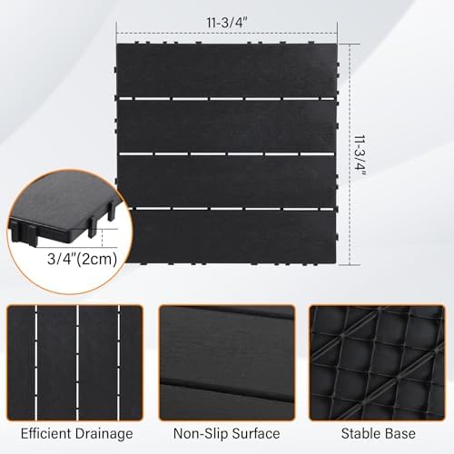 Neoaider 9PCS Plastic Interlocking Decking Tiles 12" x 12", Dark Grey - Image 2