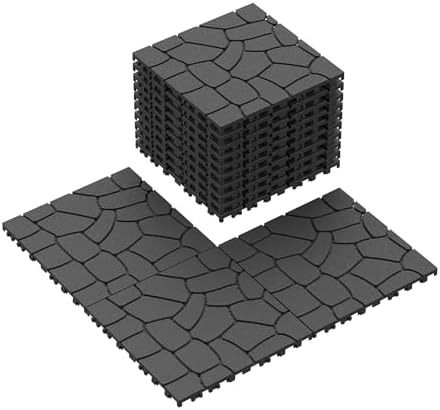 Plastic Interlocking Deck Tiles, 44 Pack, Simulated Gravel, Non-Slip Patio by Unknown