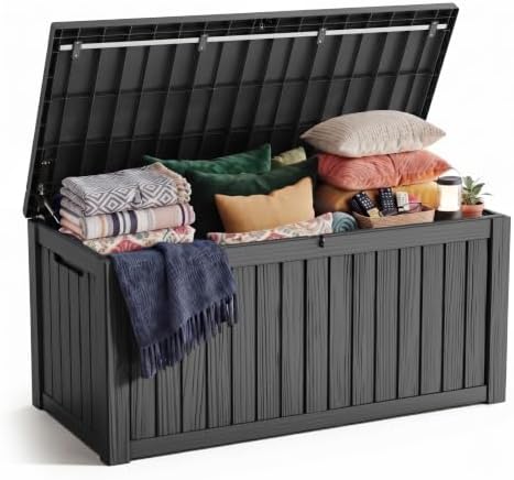PatioZen 190 Gallon Deck Box Lockable Waterproof UV Resistant Black by OutdoorLivingPerfected
