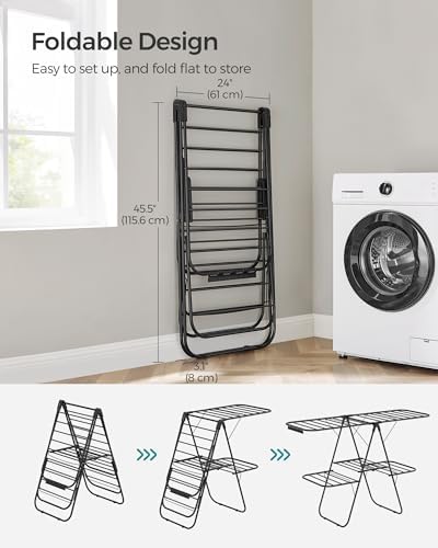 SONGMICS Clothes Drying Rack, Foldable 2-Level Stee Laundry Drying Rack - Image 7