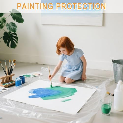 18 Pack Drop Cloth Plastic Sheeting, 9 x 12 FT Heavy Duty Painters Tarp - Image 2