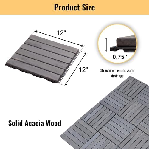 30 PCS Light Gray Acacia Wood Interlocking Deck Tiles - Image 4