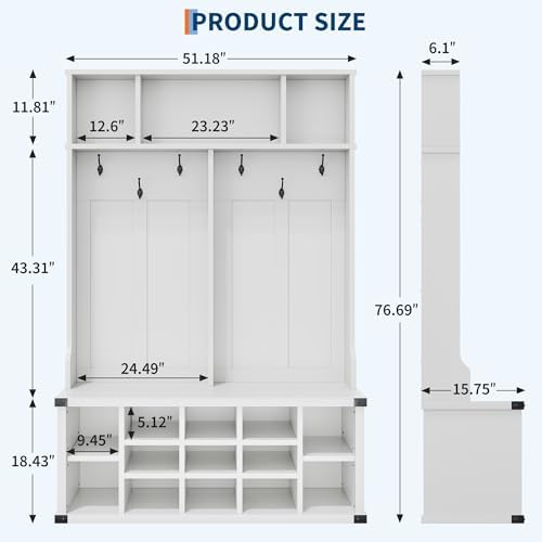 Takywep Extra Large 51" Entryway Hall Tree - Image 2