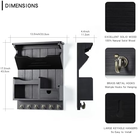 DOPACE Handcrafted Pine Wood Mail Organizer & Key Holder - Image 3