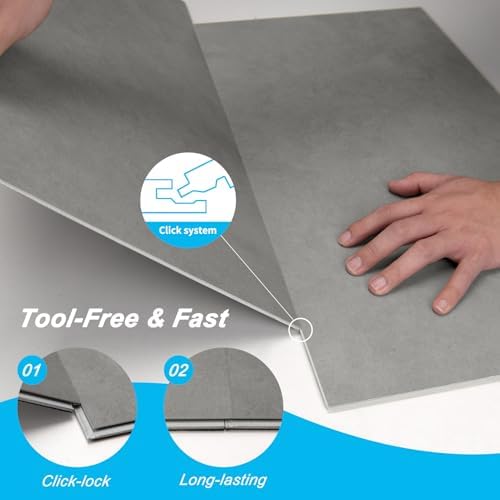 Art3d Marble Textured Click-Lock SPC Floor Tiles, Cement Grey - Image 5
