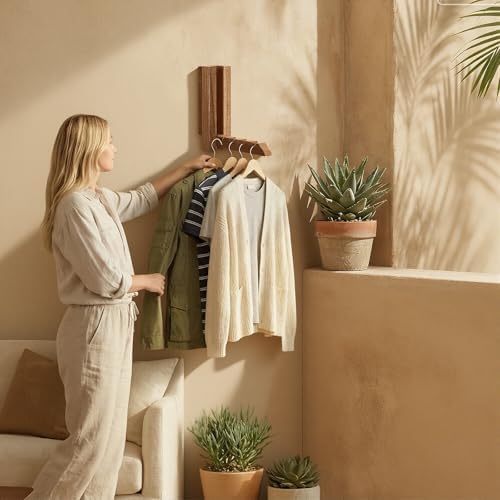 2 Pack Clothes Drying Rack Wall Mounted, Space Saver Wood Wall Mounted Folding - Image 7