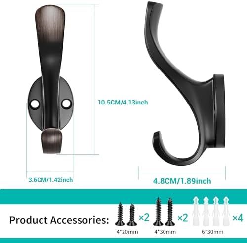 Heavy Duty Wall Hooks, Metal Mounting Hardware, Double Prong Design, Decorative - Image 2