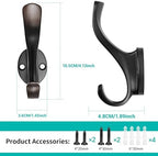 Heavy Duty Wall Hooks, Metal Mounting Hardware, Double Prong Design, Decorative - Image 2