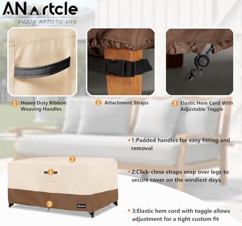 ANartcle Patio Coffee Table Cover, 600D Waterproof Heavy Duty Rectangular - Image 4