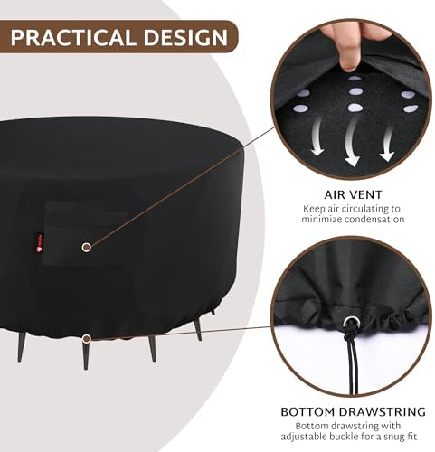 iBirdie Round Fire Pit Cover 44 inch, Outdoor Waterproof Coffee Table Cover - Image 3