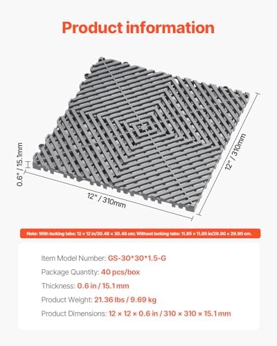 VEVOR Interlocking Drainage Mat, 12” x 12” Modular Interlocking Cushion - Image 7