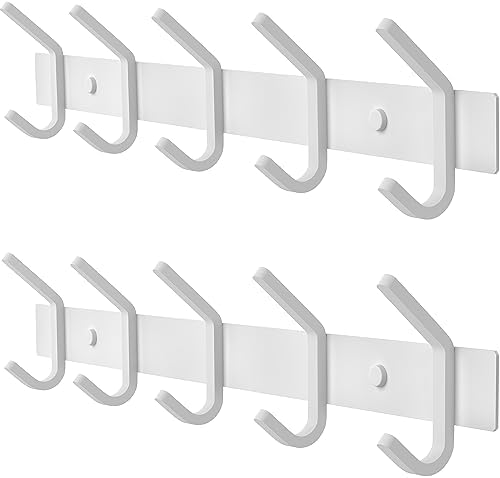 White Coat Rack Wall Mount – 15 Inch Stainless Steel Hook Rail by SAYONEYES
