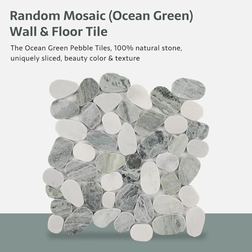Pebble Tile, Ocean Green Sliced Pebble Stone Backspalsh Tiles, 4 Sheets - Image 3