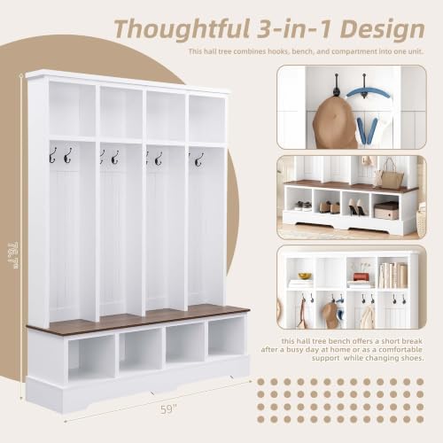 HRVEOCEI 4-in-1 Hall Tree with Storage Bench Shoe Organizer/Shelves - Image 3