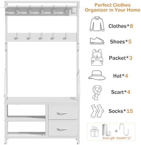 Lulive Hall Tree with Bench and Shoe Storage, 31.5” Coat Rack Freestanding - Image 4