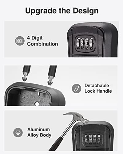 Puroma Key Lock Box Outdoor 4 Digit Code Combination Lockbox House, 1 Black - Image 4